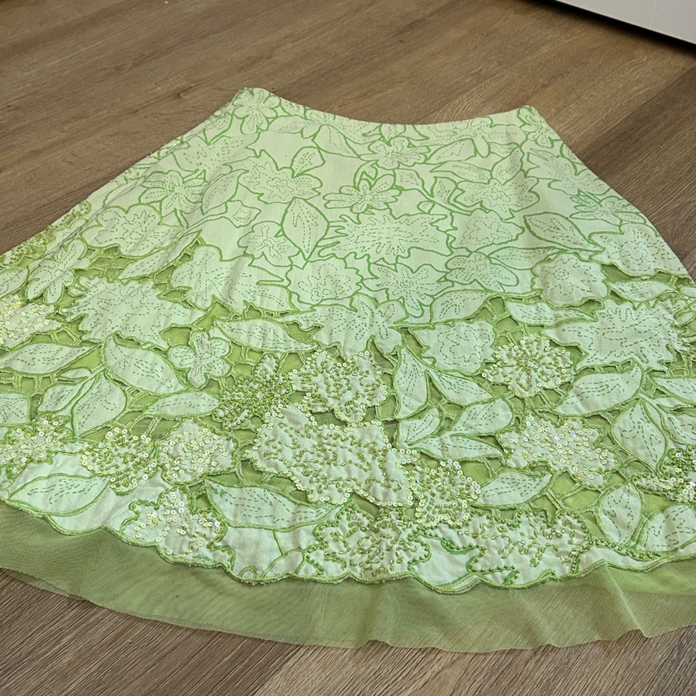 Vintage 90’s Basil & Maude Heavily Beaded & Sequined Green A-Line Skirt | SZ 6 - Picture 8 of 11